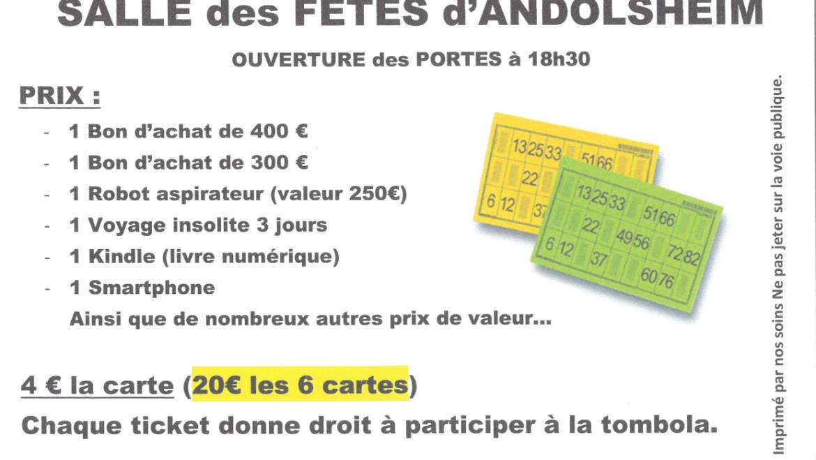 39éme GRAND LOTO samedi 7 février 20H
